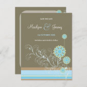 Carte Postale Faire-part Fleurs de neige bleues tourbillonnantes Mariage Sa (Devant / Derrière)