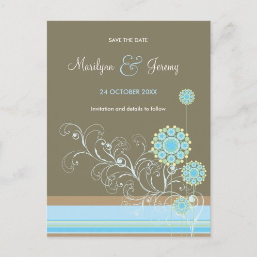 Carte Postale Faire-part Fleurs de neige bleues tourbillonnantes Mariage Sa (Devant)