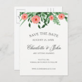 Carte Postale Faire-part Fleurs de Pêche verte Mariage enregistrer les date (Devant / Derrière)