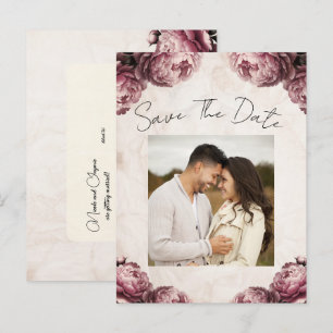 Carte Postale Faire-part Fleurs de pivoine rose poussiéreuses Vintage Enreg