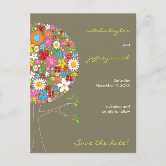 Carte Postale Faire-part Fleurs de printemps Pop Tree Whimsical Enregistrer (Devant)