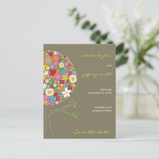 Carte Postale Faire-part Fleurs de printemps Pop Tree Whimsical Enregistrer (Debout devant)