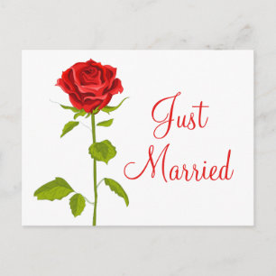 Carte Postale Faire-part Fleurs de rose rouge Floral Just Married Mariage