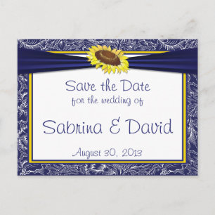 Carte Postale Faire-part Fleurs de soleil bleues et jaunes royales Enregist