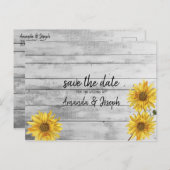 Carte Postale Faire-part Fleurs de soleil en bois blanc rustique Sauvez la (Devant / Derrière)