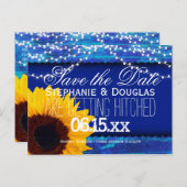 Carte Postale Faire-part Fleurs de soleil et lumières de fée Bleu Enregistr (Devant / Derrière)