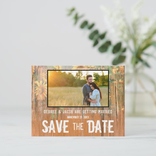 Carte Postale Faire-part Fleurs de soleil rustiques Mariage photo Enregistr (Debout devant)