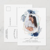 Carte Postale Faire-part Fleurs de tons bleus Enregistrer la photo de la da (Devant / Derrière)