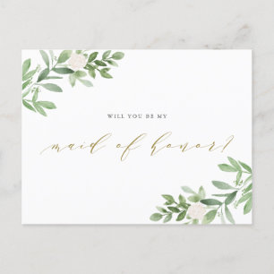 Carte Postale Faire-part Fleurs de verdure aquarelle Veux-tu être ma demois