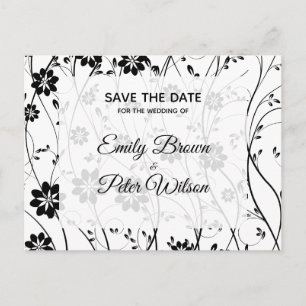 Carte Postale Faire-part Fleurs délicates noires sur fond blanc