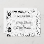 Carte Postale Faire-part Fleurs délicates noires sur fond blanc (Devant / Derrière)