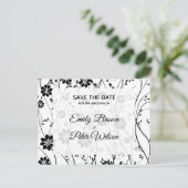 Carte Postale Faire-part Fleurs délicates noires sur fond blanc (Debout devant)