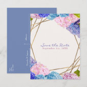 Carte Postale Faire-part Fleurs d'Hydrangea & Or Save the Date de printemps (Devant / Derrière)