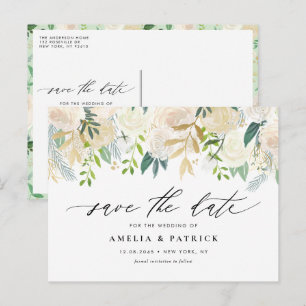 Carte Postale Faire-part Fleurs d'ivoire routé romantique Mariage Sauvez la