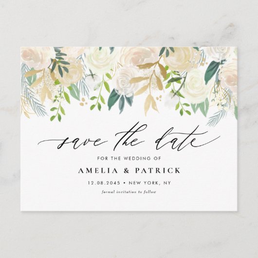 Carte Postale Faire-part Fleurs d'ivoire routé romantique Mariage Sauvez la (Devant)