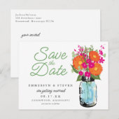 Carte Postale Faire-part Fleurs d'Orange Gerber en Pot Mason Save the Date (Devant / Derrière)