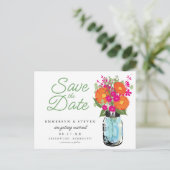 Carte Postale Faire-part Fleurs d'Orange Gerber en Pot Mason Save the Date (Debout devant)