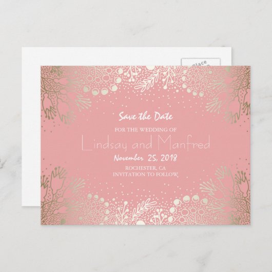 Carte Postale Faire-part Fleurs dorées - Wonderland Garden Enregistrer la d (Devant / Derrière)