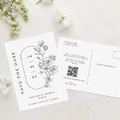 Carte Postale Faire-part Fleurs élégantes noires et blanches pour mariage, 