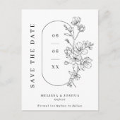 Carte Postale Faire-part Fleurs élégantes noires et blanches pour mariage, (Devant)