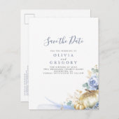 Carte Postale Faire-part Fleurs et Citrouilles bleus Dusty Enregistrer la d (Devant / Derrière)