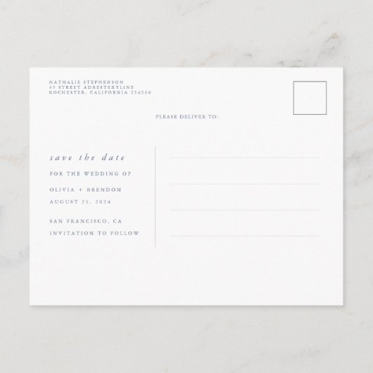 Carte Postale Faire-part Fleurs et Citrouilles bleus Dusty Enregistrer la d (Dos)