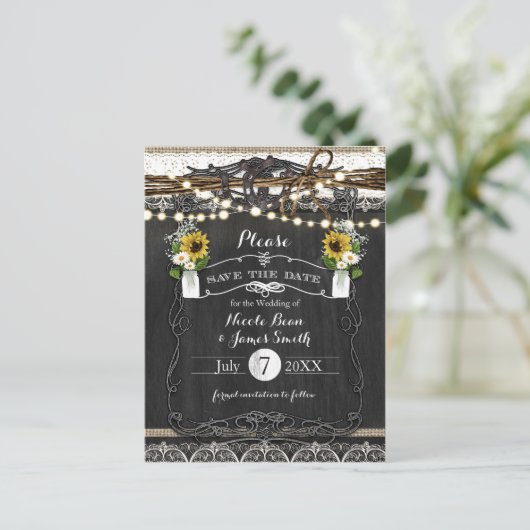 Carte Postale Faire-part Fleurs et fer à cheval rustiques Mariage Enregistr (Debout devant)