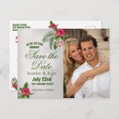 Carte Postale Faire-part Fleurs et feuilles tropicales Mariage Enregistrer  (Devant / Derrière)