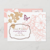 Carte Postale Faire-part Fleurs et papillons illustrés Mariage de jardin (Devant / Derrière)