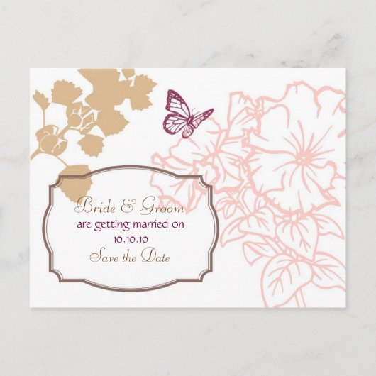 Carte Postale Faire-part Fleurs et papillons illustrés Mariage de jardin (Devant)