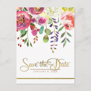 Carte Postale Faire-part Fleurs Florales Aquarelle Moderne Économisez la Da