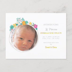 Carte Postale Faire-part Fleurs Florales Mignonne Fille Photo Annonce Naiss