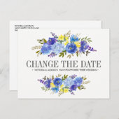 Carte Postale Faire-part Fleurs Jaunes Bleues Bleues Bleues MARIAGE MODIFIE (Devant / Derrière)