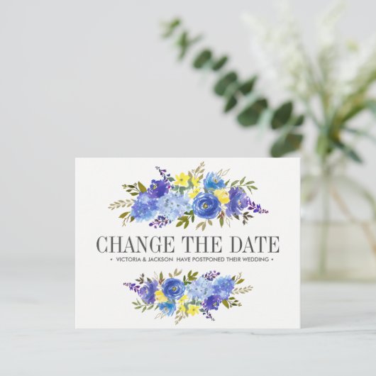 Carte Postale Faire-part Fleurs Jaunes Bleues Bleues Bleues MARIAGE MODIFIE (Debout devant)