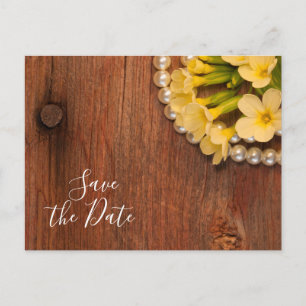 Carte Postale Faire-part Fleurs jaunes et mariage en bois de grange Enregis