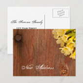Carte Postale Faire-part Fleurs jaunes rustiques et bois de grange Nouvelle (Devant / Derrière)
