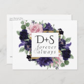 Carte Postale Faire-part Fleurs Luxuriantes | Rose Violette et Rose Enregis (Devant / Derrière)