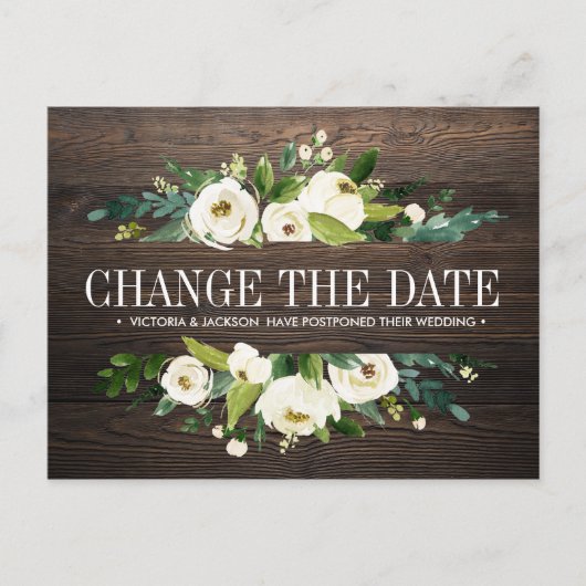 Carte Postale Faire-part Fleurs MARIAGE de bois CHANGER LA DATE POSTPONEMEN (Devant)
