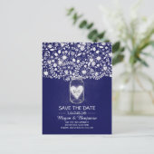 Carte Postale Faire-part Fleurs mason bocal bleu royal enregistrer la date (Debout devant)