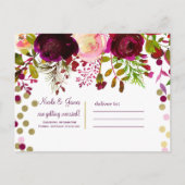 Carte Postale Faire-part Fleurs Moderne Or Bourgogne Gras Enregistrer la Da (Dos)