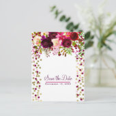 Carte Postale Faire-part Fleurs Moderne Or Bourgogne Gras Enregistrer la Da (Debout devant)