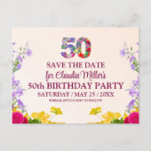 Carte Postale Faire-part Fleurs modernes pour 50 ans fête des 50 ans (Devant)