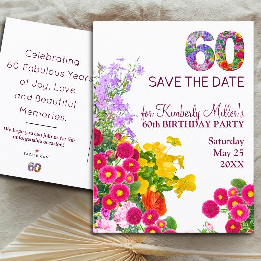 Carte Postale Faire-part Fleurs modernes pour les 60 ans fête 60 ans