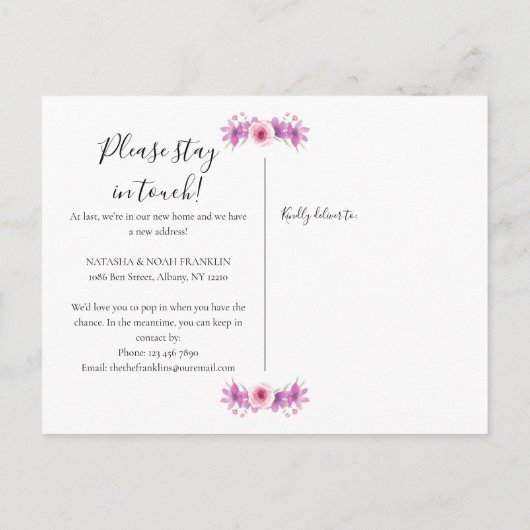 Carte Postale Faire-part Fleurs Nous Avons Déménagé Script Annonce Nouveau  (Dos)