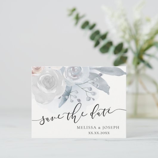 Carte Postale Faire-part fleurs pâles | enregistrer la date (Debout devant)