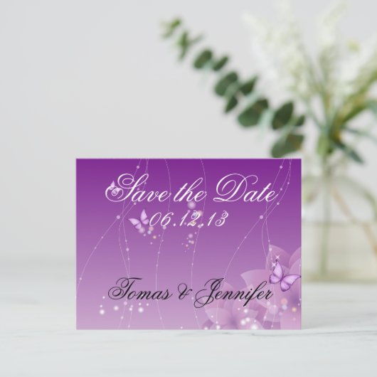 Carte Postale Faire-part Fleurs papillon et violet (Debout devant)