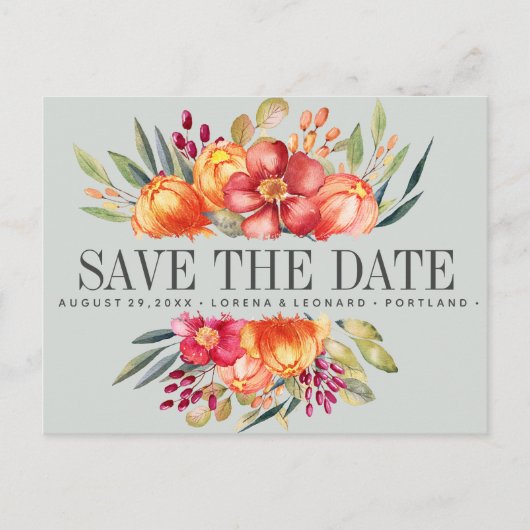 Carte Postale Faire-part Fleurs peintes Mariage gris enregistrer la date (Devant)