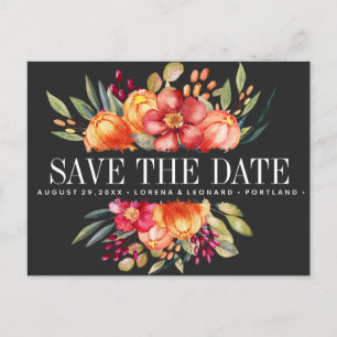 Carte Postale Faire-part Fleurs peintes Mariage gris foncé enregistrer la d