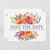 Carte Postale Faire-part Fleurs peintes Mariage orange enregistrer la date (Devant / Derrière)