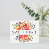 Carte Postale Faire-part Fleurs peintes Mariage orange enregistrer la date (Debout devant)